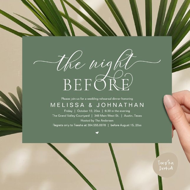 Dagen före, Klassig Rehearsal Dinner för bröllop Inbjudningar (The Night Before, Classy Modern Wedding Rehearsal Dinner Invitation Card PDF Rustic Sage Green)
