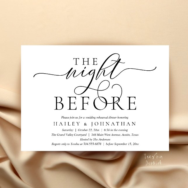 Dagen före, Klassisk Middag för Bröllopsrepetition Inbjudningar (The Night Before, Classy Wedding Rehearsal Dinner Invitation Card in black and white)