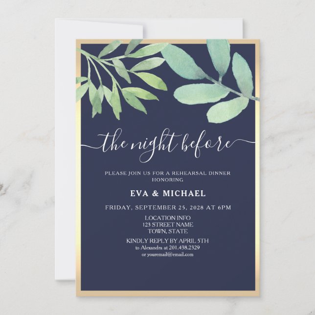 Dagen före Navy Blue Rehearsal Dinner  Inbjudningar (Framsida)