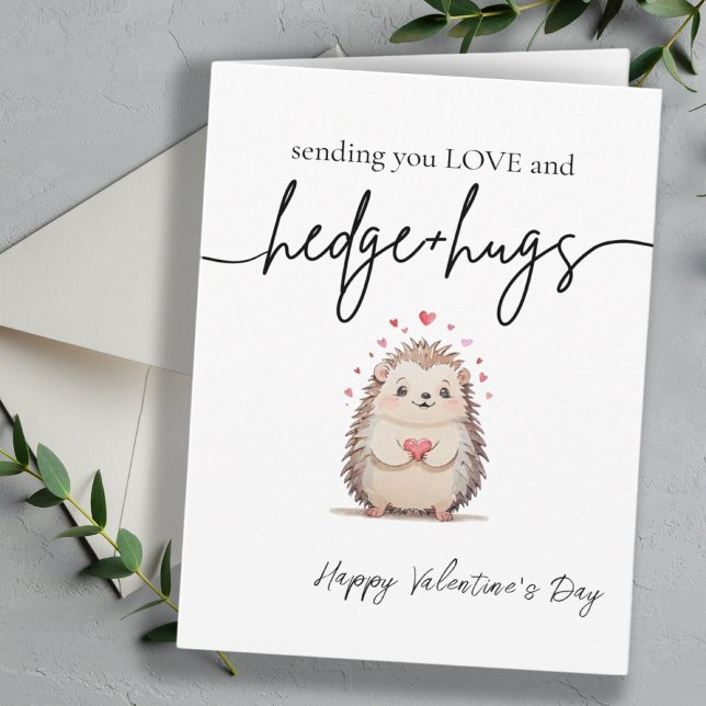 Dagen Hedgehog Valentine för akut och enkel vatten Kort (Cute & Simple Watercolor Hedgehog Valentine's Day Card)
