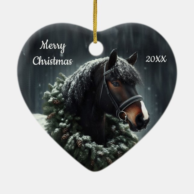 Dagen jul Horse Kärlek Art Julgransprydnad Keramik (Baksidan)