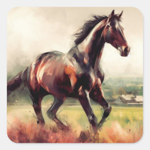 Dagen jul Running Brown Horse Fyrkantigt Klistermärke