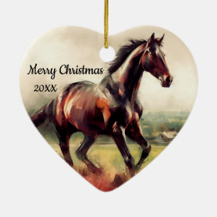 Dagen jul Running Brown Horse Julgransprydnad Keramik
