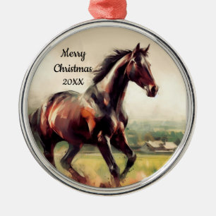 Dagen jul Running Brown Horse Julgransprydnad Metall
