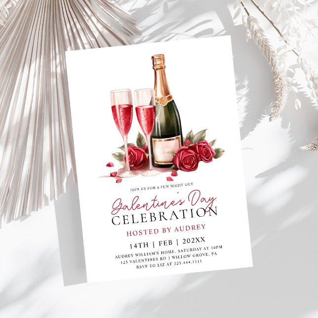 Dagen Party i den moderna Vin Champagne Galentine  Inbjudningar (Skapare uppladdad)