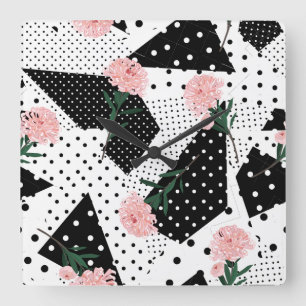 Dagens Abstrakter och Rosa Flowers Fyrkantig Klocka
