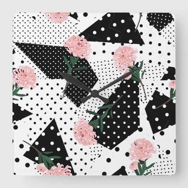 Dagens Abstrakter och Rosa Flowers Fyrkantig Klocka (Framsida)
