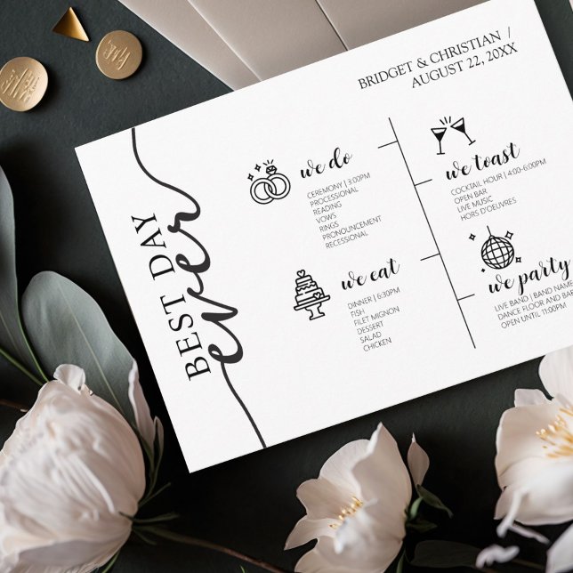 Dagens bästa tidslinje i elegant bröllop program (Best day ever modern elegant wedding timeline Program )