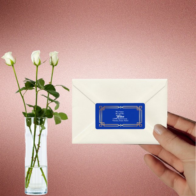 Dagens blå Returadress i Gräns i Ro i Guld Adressetikett (Skapare uppladdad)