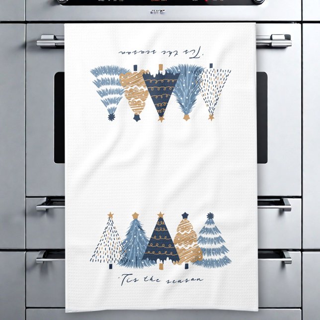 Dagens blå Träd Modern Enkel julafton Helgdag Kökshandduk (Navy Blue Trees Modern Simple Christmas Holiday Kitchen Towel)