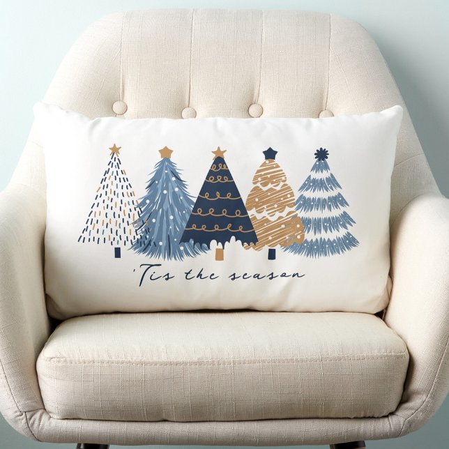 Dagens blå Träd Modern Enkel julafton Helgdag Lumbarkudde (Navy Blue Trees Modern Simple Christmas Holiday Lumbar Pillow)