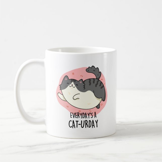 Dagens Cat-urday Funny Cat Pun Kaffemugg (Vänster)