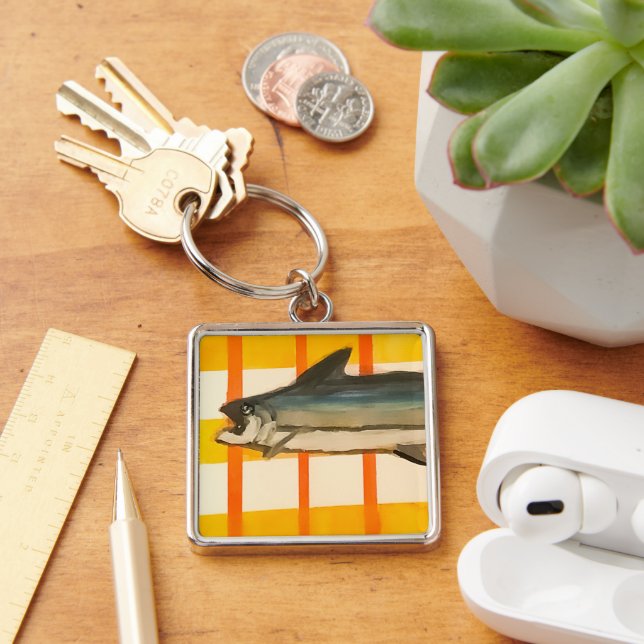Dagens fångster fyrkantig silverfärgad nyckelring (Skrivbord)