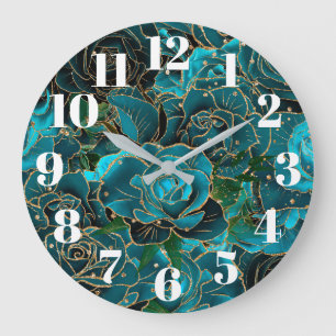 Dagens Faux Guld Glitter Teal Ro Glam Stor Klocka