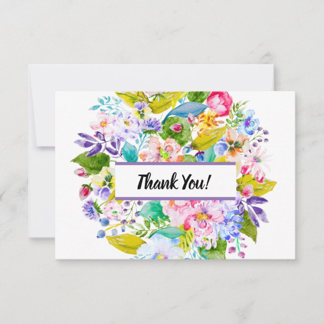 Dagens Lila Blommigt Romantisk Tack Kort (Framsida)