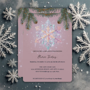Dagens Lila Winter Snöflingor Cute Baby Shower Inbjudningar