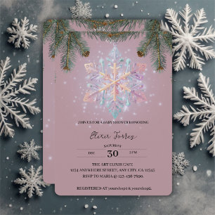 Dagens Lila Winter Snöflingor Cute Baby Shower Inbjudningar