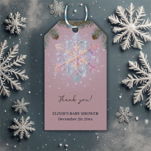 Dagens Lila Winter Snöflingor Cute Baby Shower Presentetikett