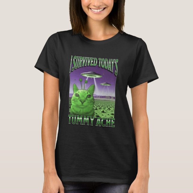 Dagens Magont Roliga Alien Katt Meme Bootleg Gr T Shirt (Framsida)