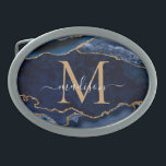 Dagens mångiogram för den moderna marinblåblåa Gul<br><div class="desc">Modern Glam Navy Blue Guld Glitter Gnistra Agate Geode Gemstone Elegant Feminine Monogram Script Buckle Namn Bälte</div>