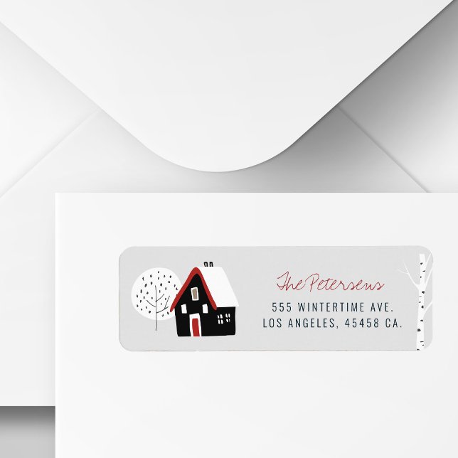 Dagens minimalistiska vinterhelgdagar i träd och s returadress etikett (Skapare uppladdad)