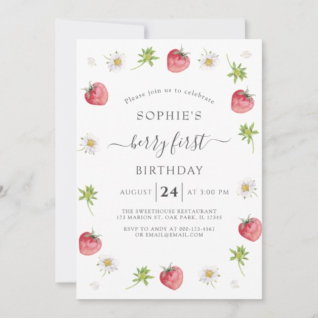 Dagens moderna jordgubbssötad Berry Inbjudningar (Framsida)