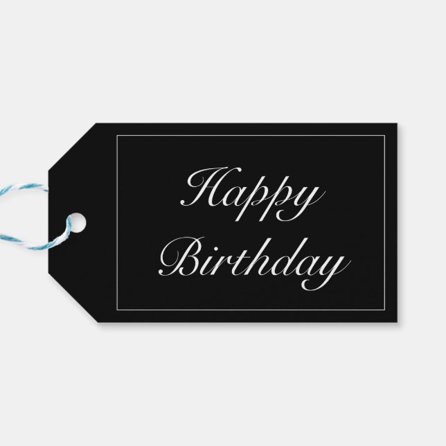 Dagens moderna minimalistiska vita svarta födelsed presentetikett (Baksidan Horisontell)