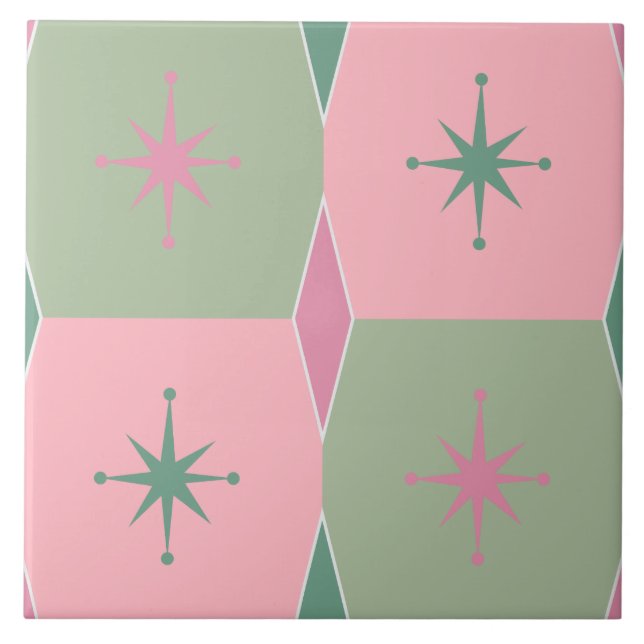 Dagens moderna Rosa och Grönt Mönster Kakelplatta (Framsidan)