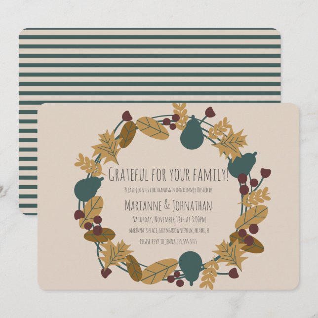Dagens moderna Thanksgiving - tacksam andedräkt Inbjudningar (Fram/baksida)