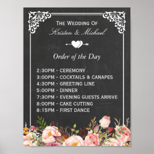 Dagens order Blommigt Chalkboard Bröllop Sign Poster