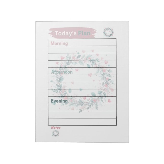 Dagens plan Pastel Rosa och Grönt Blommigt Utandni Anteckningsblock (Roterad)