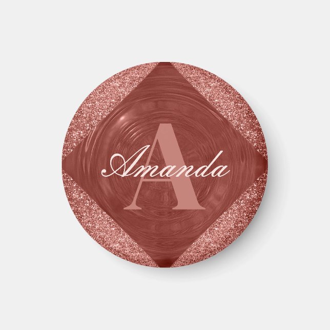 Dagens Ro Guld Glitter Girly Monogram Magnet (Framsidan)