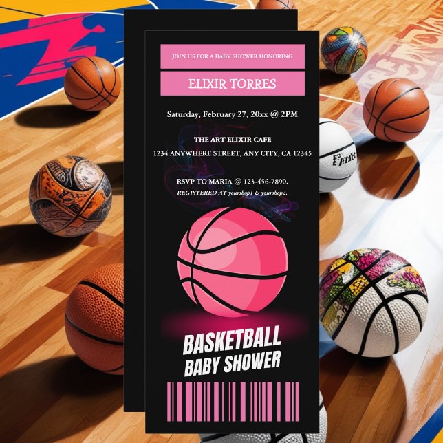Dagens Rosa Basketball Biljett Boll Baby Shower Inbjudningar (Skapare uppladdad)