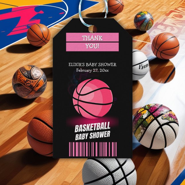 Dagens Rosa Basketball Biljett Boll Baby Shower Presentetikett (Skapare uppladdad)