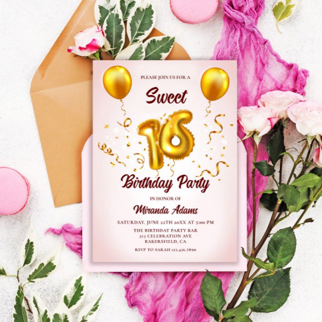 Dagens  Rosa Guld Glitter-ballonger, Sverige 16 Inbjudningar (Skapare uppladdad)
