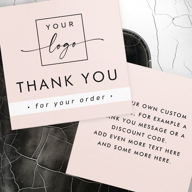 Dagens  rosa tack för att du infogar fyrkantigt visitkort (Modern light blush pink business thank you insert)