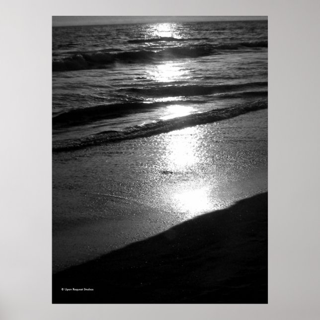Dagens slut vid Hund Beach Huntington CA B/W-Poste Poster (Framsidan)