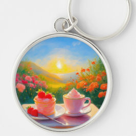 Dagens sötaste eftermiddag rund silverfärgad nyckelring