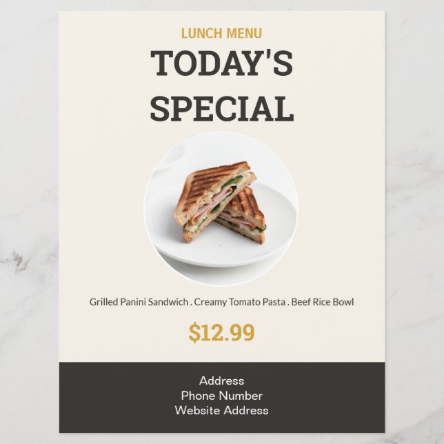 Dagens Special Moderna Eleganta Lunchmeny Mat Reklamblad (Framsidan)