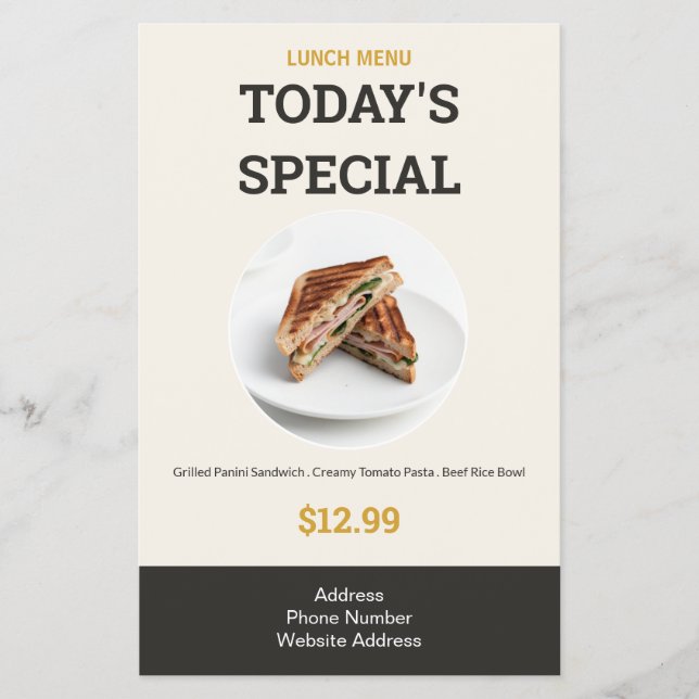 Dagens Special Premium Restaurang Lunch Meny (Framsidan)