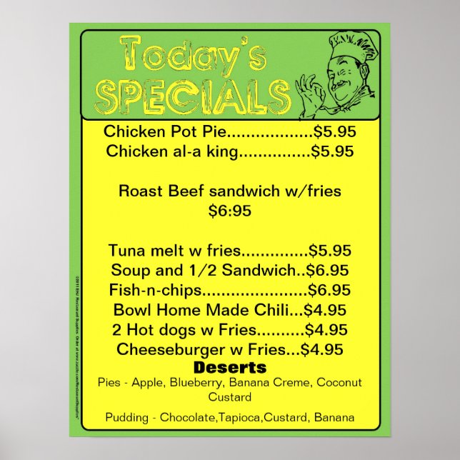 Dagens Speciella meny Poster - restaurangförråd (Framsidan)
