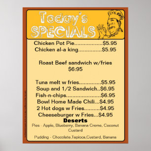 Dagens Speciella meny Poster - restaurangförråd