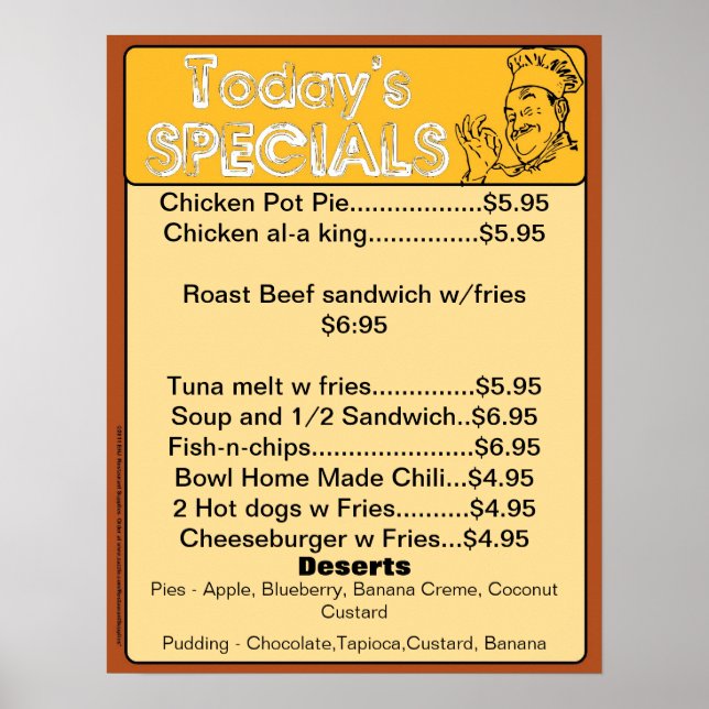 Dagens Speciella meny Poster - restaurangförråd (Framsidan)