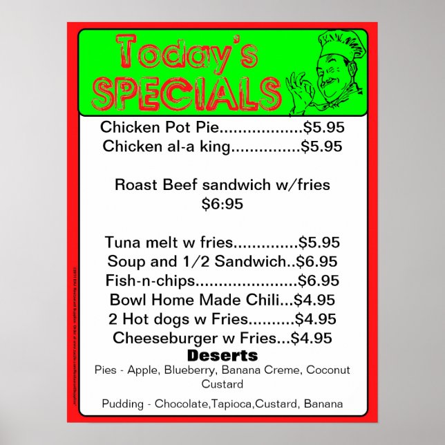 Dagens Speciella Poster - restaurangförråd (Framsidan)