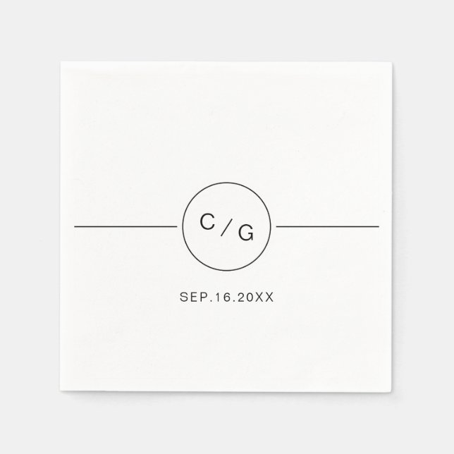 Dagens svarta och vita minimalistiska bröllop mono pappersservett (Framsidan)