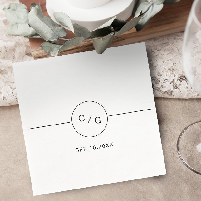 Dagens svarta och vita minimalistiska bröllop mono pappersservett (Black and white minimalist modern wedding monogram napkins)