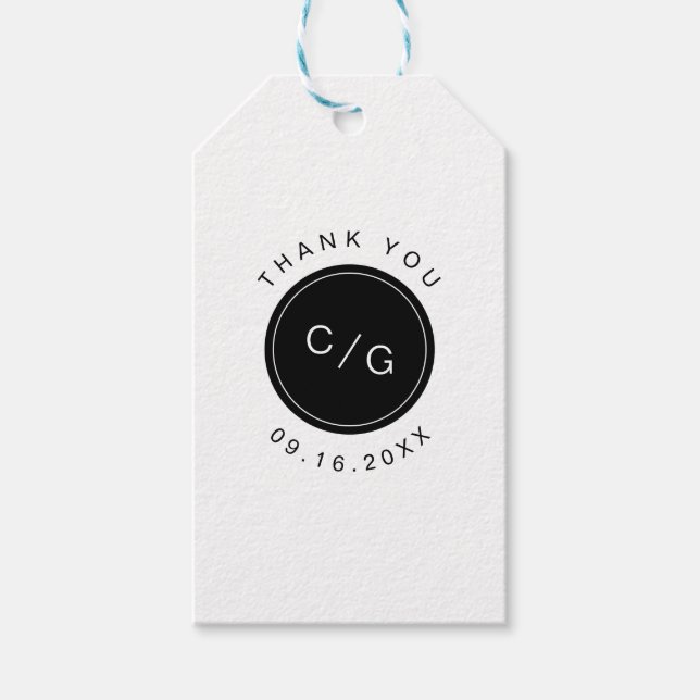 Dagens svarta och vita minimalistiska bröllop mono presentetikett (Framsidan)