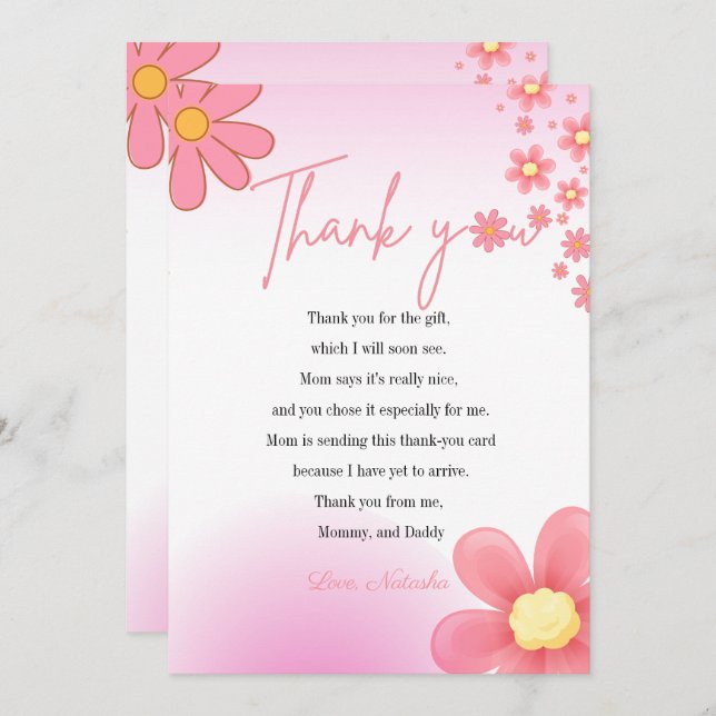 Dagens teman för daisy av rosa, babydusch tack var (Fram/baksida)