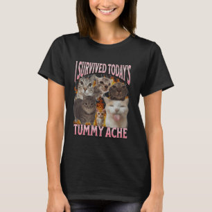 Dagens Tummy Ache Funny Cat Meme Bootleg Graphic T Shirt