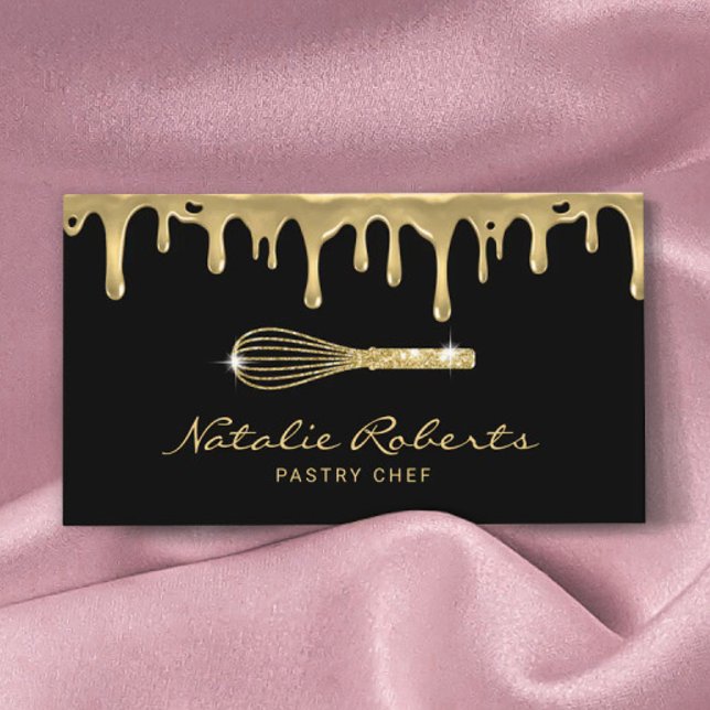 Dagerbof Modern Guld Drives Whisk Logotyp Bakery Visitkort (Skapare uppladdad)